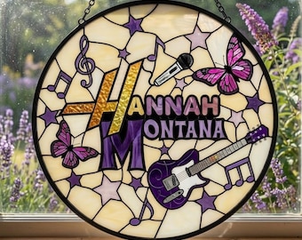 Disney Hannah Montana Logo Stained Glass Suncatcher, Hannah Montana Window Hanging,WDW Magic Kingdom Disneyland Family Birthday Gift For Her