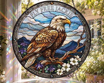 Fly Free Jackie Stained Glass Suncatcher, Jackie the Eagle Tribute, Big Bear Bald Eagle Memorial, Wildlife Window Hanging, Eagle Lover Gift