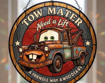 Tow Mater Stained Glass Suncatcher, Cartoon Truck Window Hanging Decor, Disney Car Ornament, Father Day Gift for Dad Husband Him