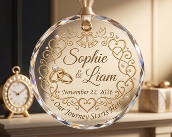 Personalized Forever Begins Wedding Crystal Ornament, Custom Names Date Engagement Gift, Bridal Shower Keepsake Mr & Mrs Glass Ornament