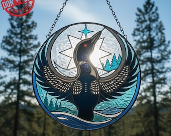 Rebel Loon Stained Glass Suncatcher, Strong Minnesota Bird Glass Window Hanging, Gift For Bird Lovers, Rebel Alliance Bird, Home Decor