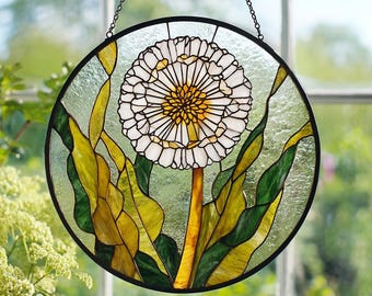 Dandelion Suncatcher Stained Glass, Nature Window Hanging, Botanical Garden Lover, Housewarming Decor, Nature Inspired Gift For Decoration