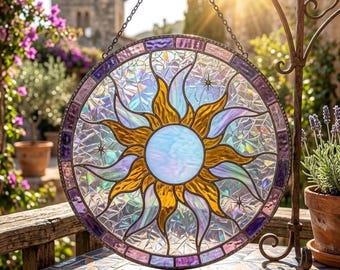 Tangled Sun Stained Glass Suncatcher, Disney Princess Rapunzel Window Hanging Decor, Kingdom Corona Ornament, Fairy Tale Gift for Her Mom