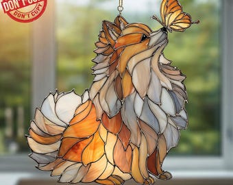 Pomeranian Acrylic Suncatcher Ornament, Butterfly Window Hanging, Dog Lover Home Decor, Pomeranian Gifts, Pet Memorial Gift, Pet Memorial