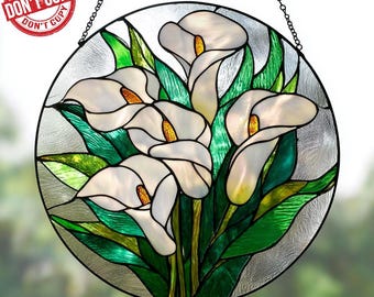 Calla Lilies Faux Stained Glass Suncatcher, Calla Lily Beautiful Window Hanging, Decor Birthday Gift For Mom Wife Mother Grandmother