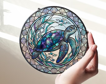 Sea Turtle Stained Glass Suncatcher, Acrylic Window Hangings Decor Gift, Gifts For Grandma Mom, Turtle Beach Lovers Gift, New Home Gift