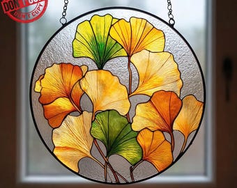 Ginkgo Leaf Stained Glass Suncatcher, Yellow Ginkgo Leaf Window Hanging Art, Autumn Garden Boho Decor, Gift For Plant Lover, Gift For Mom
