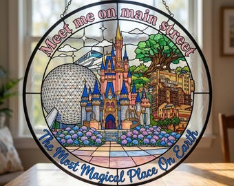 Meet Me On Main Street Stained Glass Suncatcher, Magic Kingdom Window Hanging, Main Street Theme Park Decor, Disney Family Trip Gift
