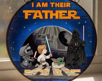 Personalized I Am Their Father Suncatcher, Custom Charaters Gift for Dad, Star Wars Inspired Window Art, Father's Day Gift with Kids Names