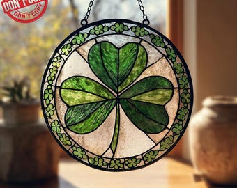 Shamrock Clover Stained Glass Suncatcher, Gifts For Nature Lovers, Boho Window Hanging, Irish Shamrock Suncatcher, St. Patrick's Day Gift
