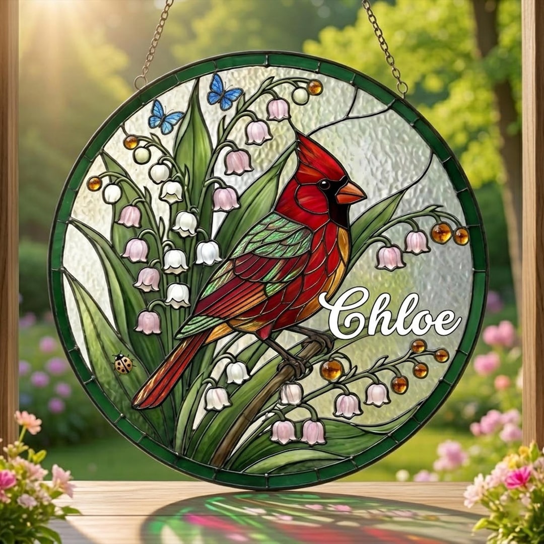 Personalized Lily of the Valley Stained Glass Suncatcher, Custom Name ...