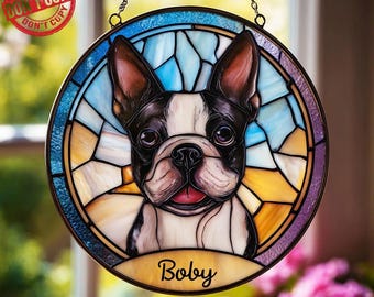 Custom Pet Portrait Stained Glass Suncatcher, Dog Memorial Window Hanging, Dog Portrait Art Suncatcher, Personalized Pet Gift,Pet Lover Gift