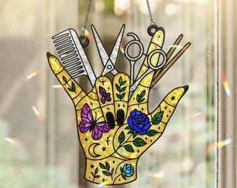 Hairstylist ACRYLIC Suncatcher, Hair Salon Window Decor, Scissors and Comb Glass Art, Gift For Hairdresser Or Barber, Hair Tool Decor Gift