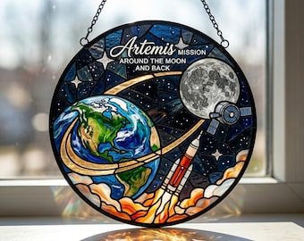 Artemis II Around the Moon and Back Suncatcher, Artemis Mission Space Art, Stained Glass Style Window Decor,Future Astronaut Gift,Space Gift