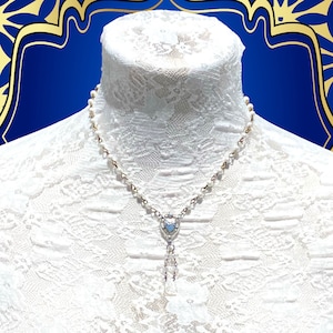Sacred Heart Mother of Pearl Virgin Mary Rosary Y Necklace.Tiny Cross Rosary Chain Immaculate Heart Choker.Unique Catholic Guadalupe Gift