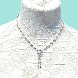 Sacred Heart Mother of Pearl Virgin Mary Rosary Y Necklace.Tiny Cross Rosary Chain Immaculate Heart Choker.Unique Catholic Guadalupe Gift
