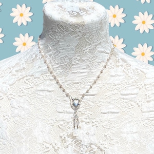 Sacred Heart Mother of Pearl Virgin Mary Rosary Y Necklace.Tiny Cross Rosary Chain Immaculate Heart Choker.Unique Catholic Guadalupe Gift