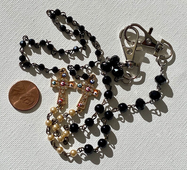 Cross Beaded Face Mask Lanyard Chain.Protection Pearl Crystal Rosary Mask Chain.Evil Eye Mask Holder.21 convertible Religious mask necklace