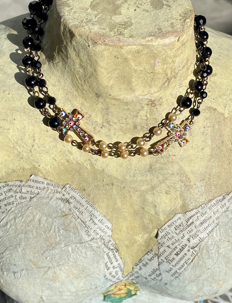 Cross Beaded Face Mask Lanyard Chain.Protection Pearl Crystal Rosary Mask Chain.Evil Eye Mask Holder.21 convertible Religious mask necklace