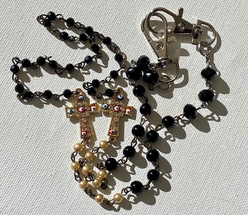 Cross Beaded Face Mask Lanyard Chain.Protection Pearl Crystal Rosary Mask Chain.Evil Eye Mask Holder.21 convertible Religious mask necklace