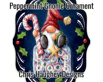 Peppermint Gnome Ornament E-Pattern - Designed and painted by Chris Haughey