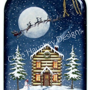 Snowy Cabin Jumbo Mason Jar E-Pattern - Designed and painted by Chris Haughey