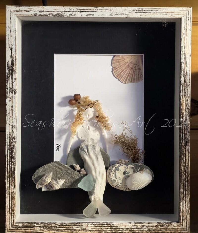Seashell Mermaid Art | Sandollar Wall Decor, Coastal Beach Scene - Etsy