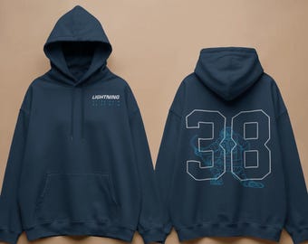 Custom Hockey Player Line Art Hoodie – Minimalist Sports Portrait Sweatshirt, Lightning, Bolts