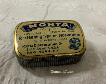 Vintage Norta for Cleaning Type on Typewriters Tin w/ Original Contents,  Tin Made in Germany, Norta Distributing Co New York