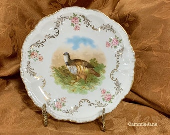 Antique PM Bavaria Porzellanfabrik Moschendorf Scalloped Edge Game Bird Plate - 1895 to 1910, Wild Game Bird Plate, 3 of 3 listed