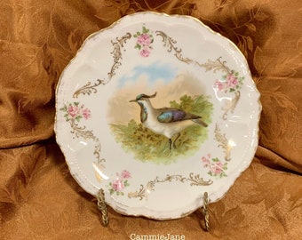 Antique PM Bavaria Porzellanfabrik Moschendorf Scalloped Edge Game Bird Plate - 1895 to 1910, Wild Game Bird Plate, 1 of 3 listed