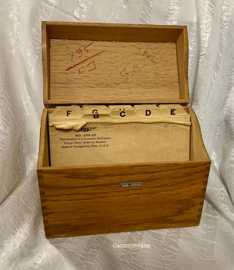 Vintage Globe Wernicke Wood Index Card File Box Dovetail Etsy