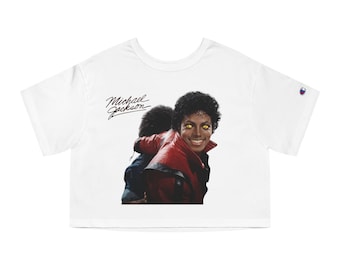 Champion Cropped T-Shirt, Michael Jackson Graphic Print, Retro Music Top