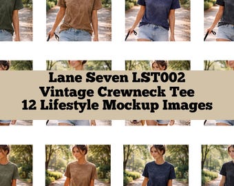 Lane Seven LST002 Vintage Tee Mockup Bundle | 12 Lifestyle Shirt Mockups |Distressed TShirt Mock | POD Printify Seller Set