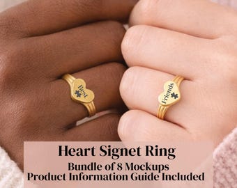 Paquete de maquetas de anillos de sello en forma de corazón, maquetas de anillos de oro, paquete de maquetas de joyería, maquetas de anillos grabados, maqueta editable, maquetas para vendedores de Etsy