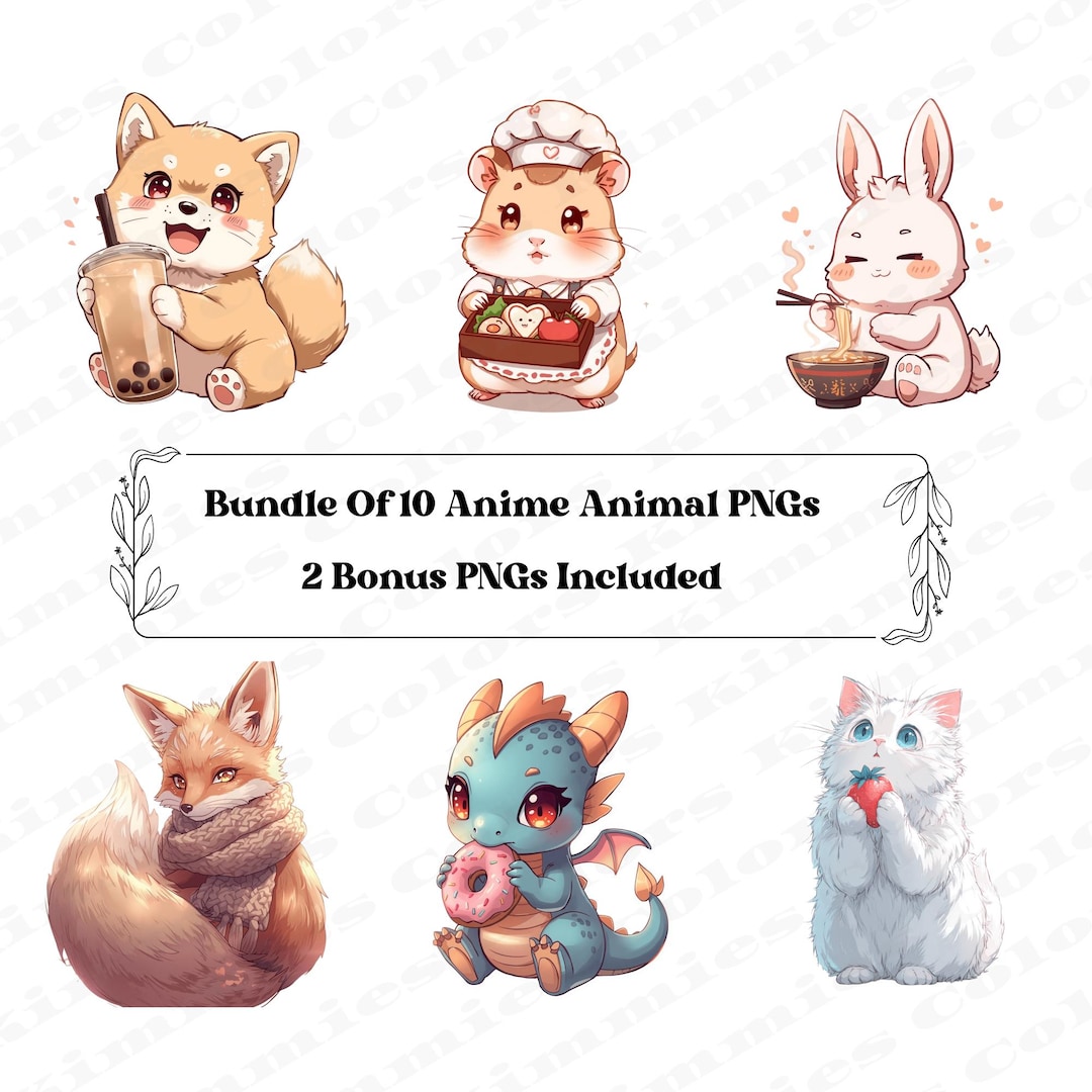 Anime Animals PNG Bundle Cute Kawaii Fantasy Creatures Transparent ...