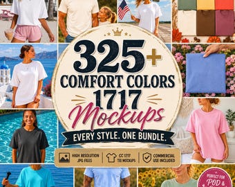 Comfort Colors 1717 Mockup Bundle | 325+ Lifestyle Flat Lay Tee Mockups (Digital Download)