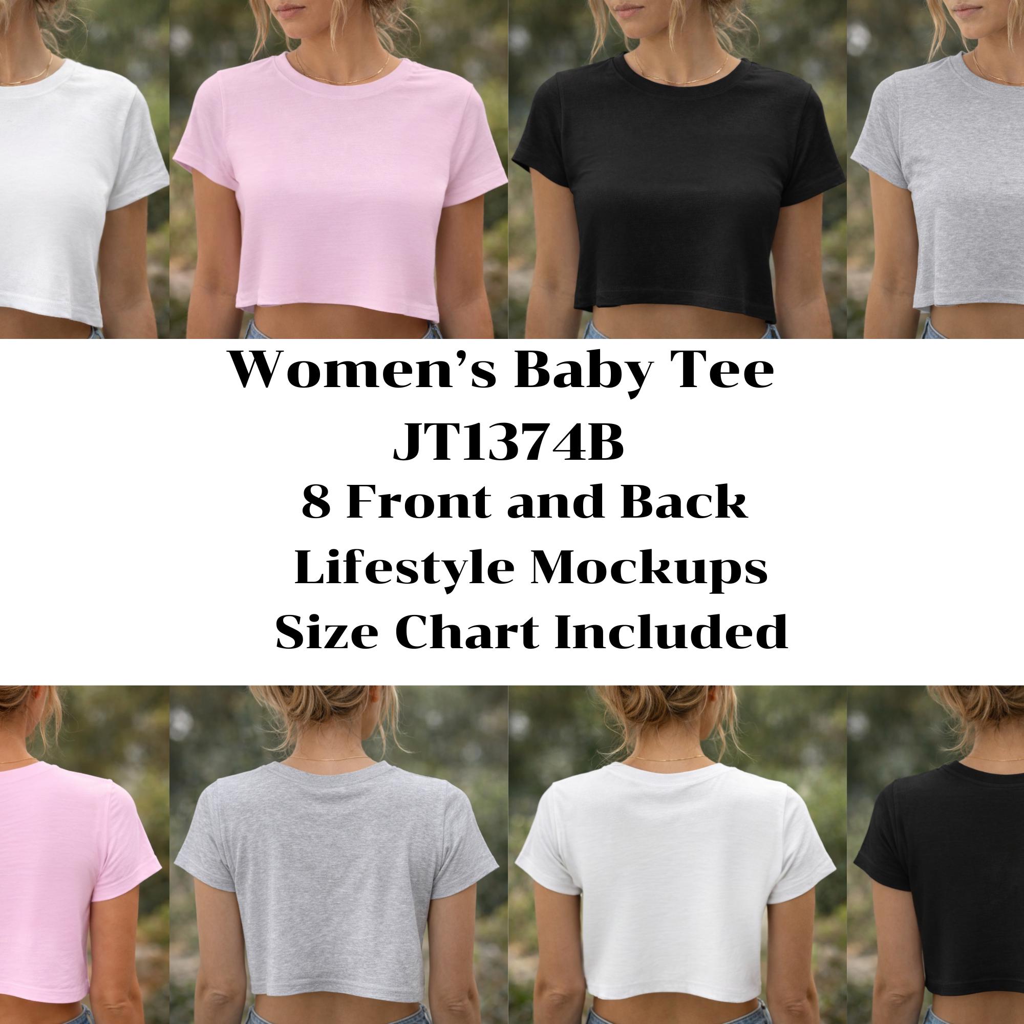 Women's Baby Tee JT1374B Mockup Bundle, Front and Back Lifestyle