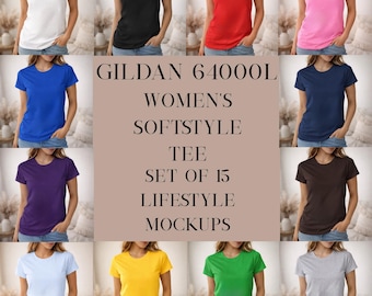 Gildan 64000L Women's T-Shirt Mockup Bundle, 15 Images, Bella Canvas Style