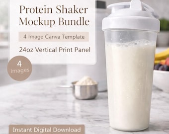 Protein Shaker Mockup Bundle Canva Template | 24oz Gym Bottle PNG Mockups |POD Mockup | Printify Seller Set