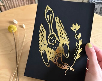 Freedom Bird foil print /  Gold on Black