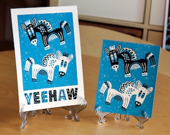 Horses Screen Print, Folk Style, Hand Printed Artwork
