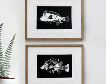 Fish Art Set - Handprinted Screenprints