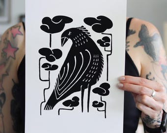 Black Bird Screen Print: hand printed art in two variations