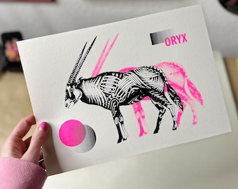 Oryx Antelope – Screen Print in Black and Neon Pink
