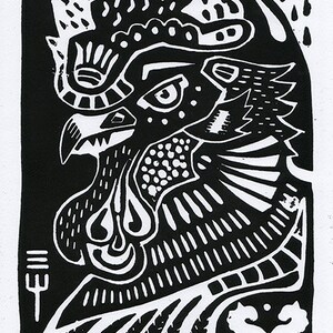 Lino Print of Rooster in Black image 2