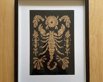 Linoprint Scorpion / Gold on Black