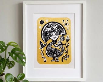 Ladybird Screen Print Gold Black | Hand-Printed A5 | Limited Edition Original Art