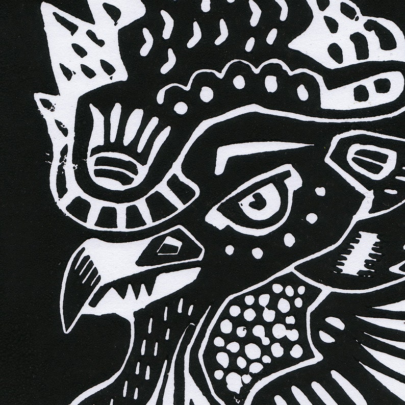 Lino Print of Rooster in Black image 3