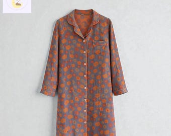 Camisola de dormir Bloomy Lounge | Camisola floral com botões | Pijama de algodão macio para mulheres